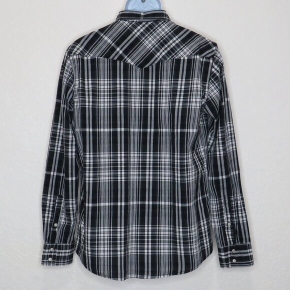 Sun + Stone* Men's Long Sleeve Snap Down Curved Hem Plaid Dress Shirt~ Medium - Picture 2 of 10